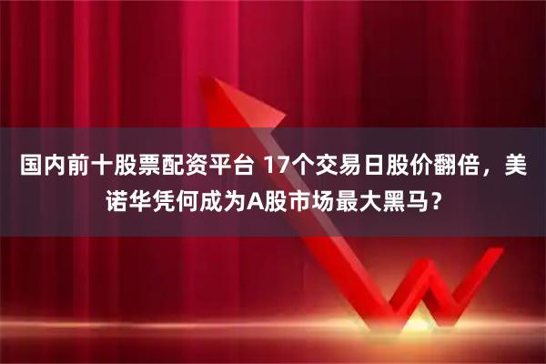 国内前十股票配资平台 17个交易日股价翻倍，美诺华凭何成为A股市场最大黑马？